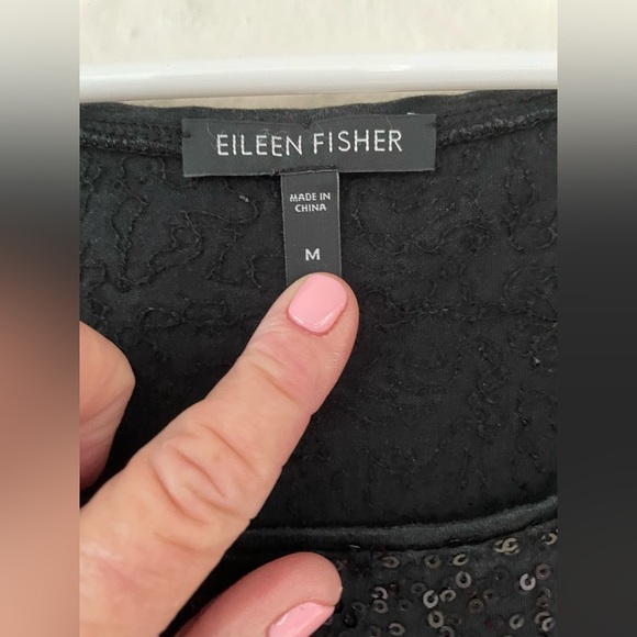 Eileen Fisher Black Sequin Silk Blend Sleeveless Shift Short Dress Medium - Picture 3 of 6